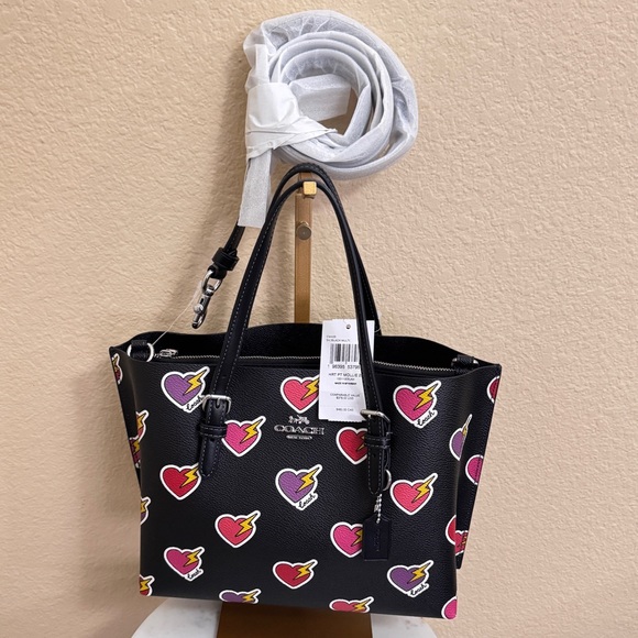 Coach Handbags - NWT COACH Mollie Black Small shoulder/crossbody bag fun heartbolt print lovecore